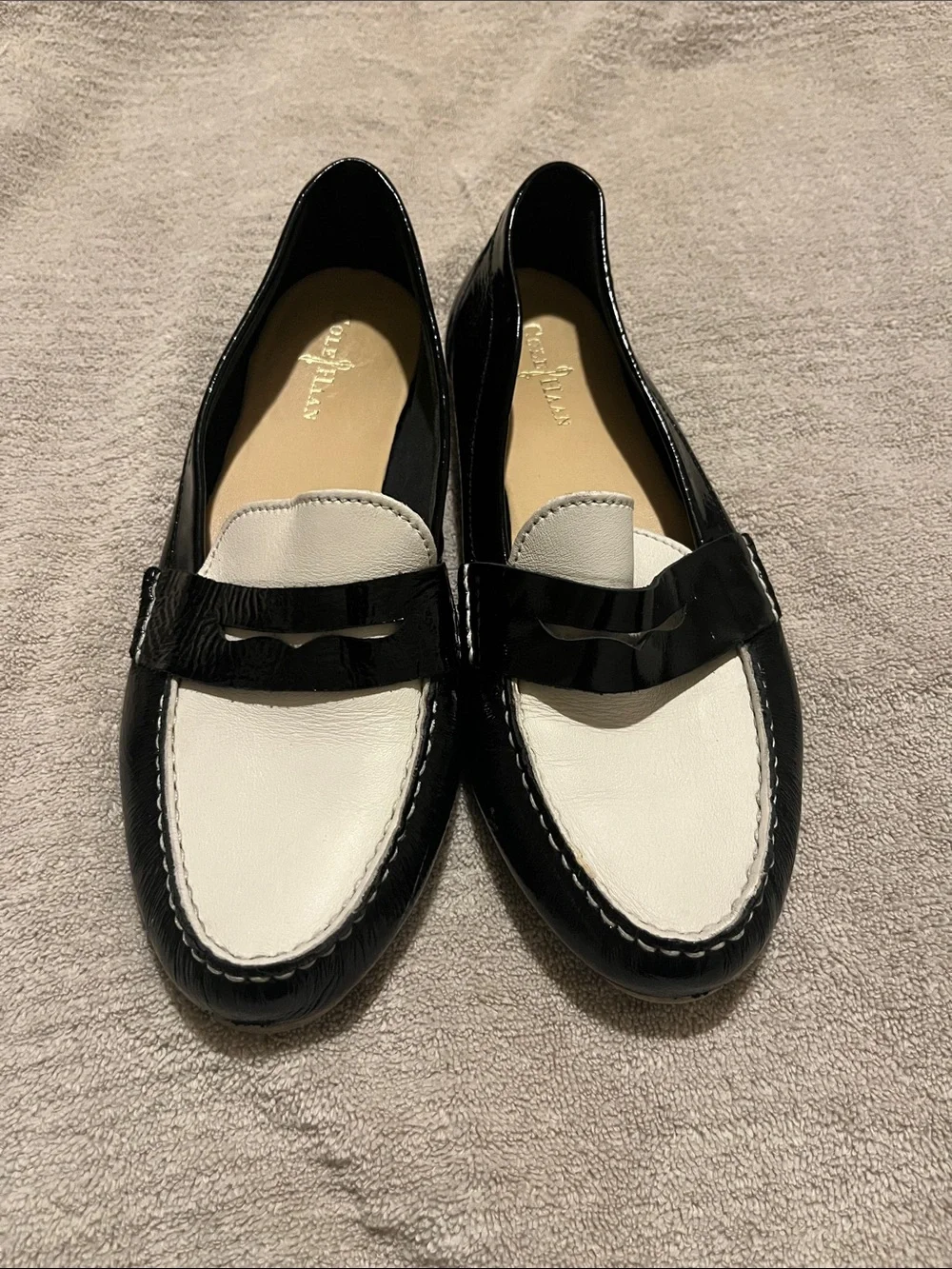 Cole Hahn Soft Leather Black & White Women's Penny Loafers 6 1/2